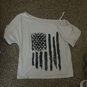 Women's Off-Shoulder White Top with Black Graphic